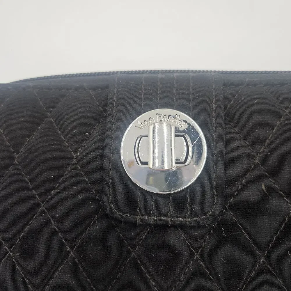 Vera Bradley Diamond Pattern Quilted Black RFID Turnlock Wallet 5